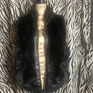 Nice Plus Sized Black Faux Fur Vest by Jou Jou